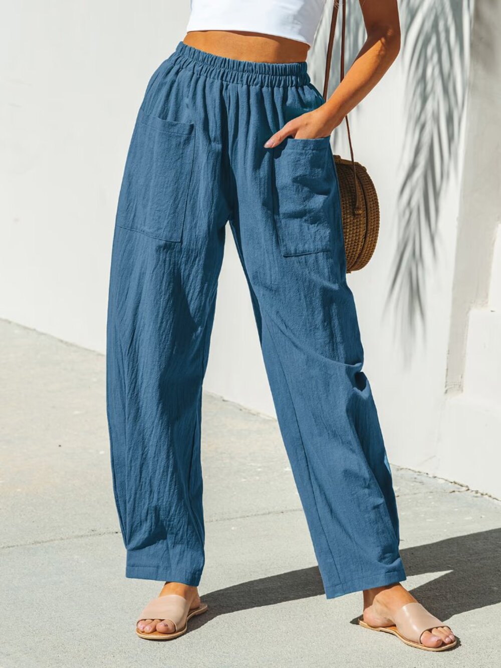 Cupshe Seaside Escape Pants Womens Medium M Blue NWT Beachy Coastal